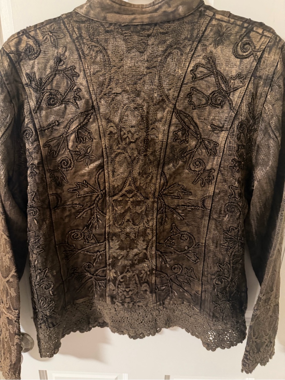 VTG Flashback Beaded Earthy Fairycore Tapestry Jacket Crochet Hem Brown Medium - Picture 8 of 9